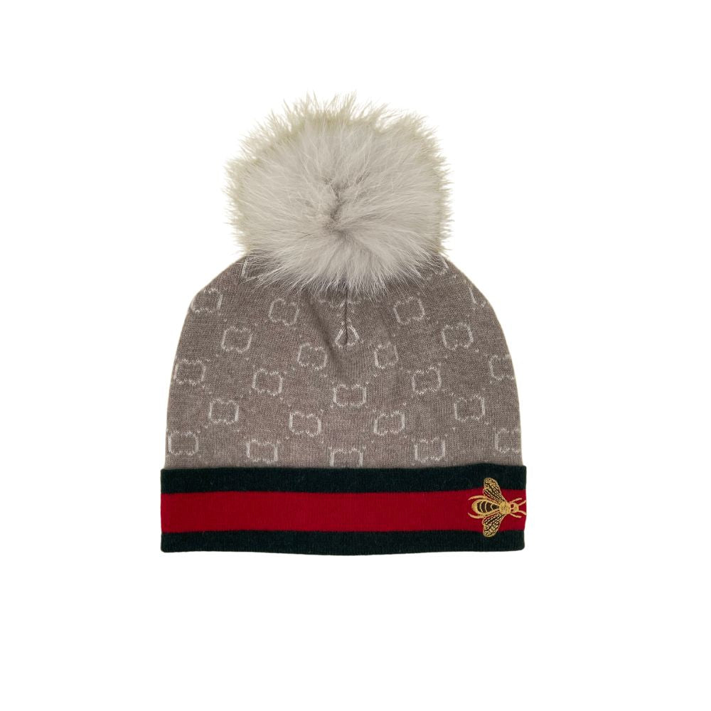 BLEND KNITTED BEE HAT FOX POM POM - BEIGE