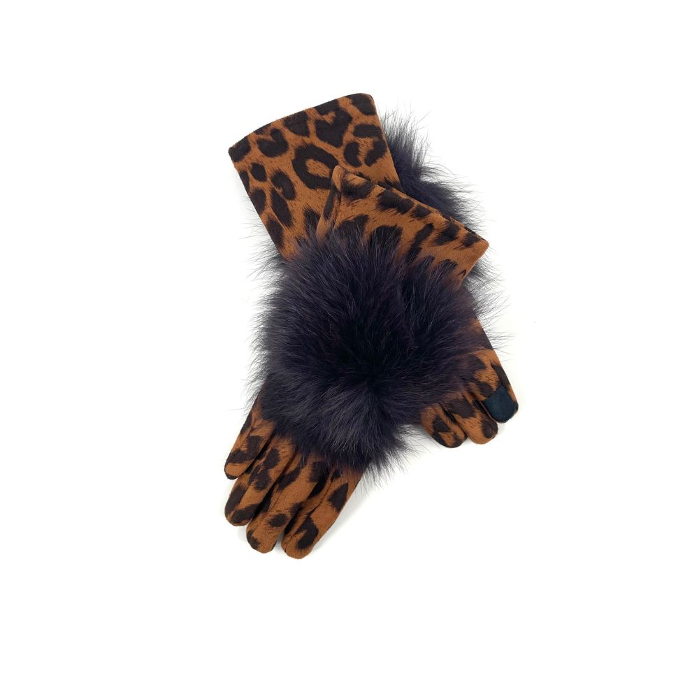 BLEND KNITTED GLOVES FOX TRIM - ANIMAL PRINT