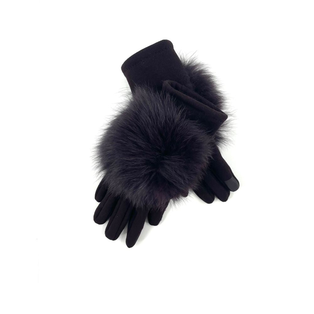 BLEND KNITTED GLOVES FOX TRIM - BLACK