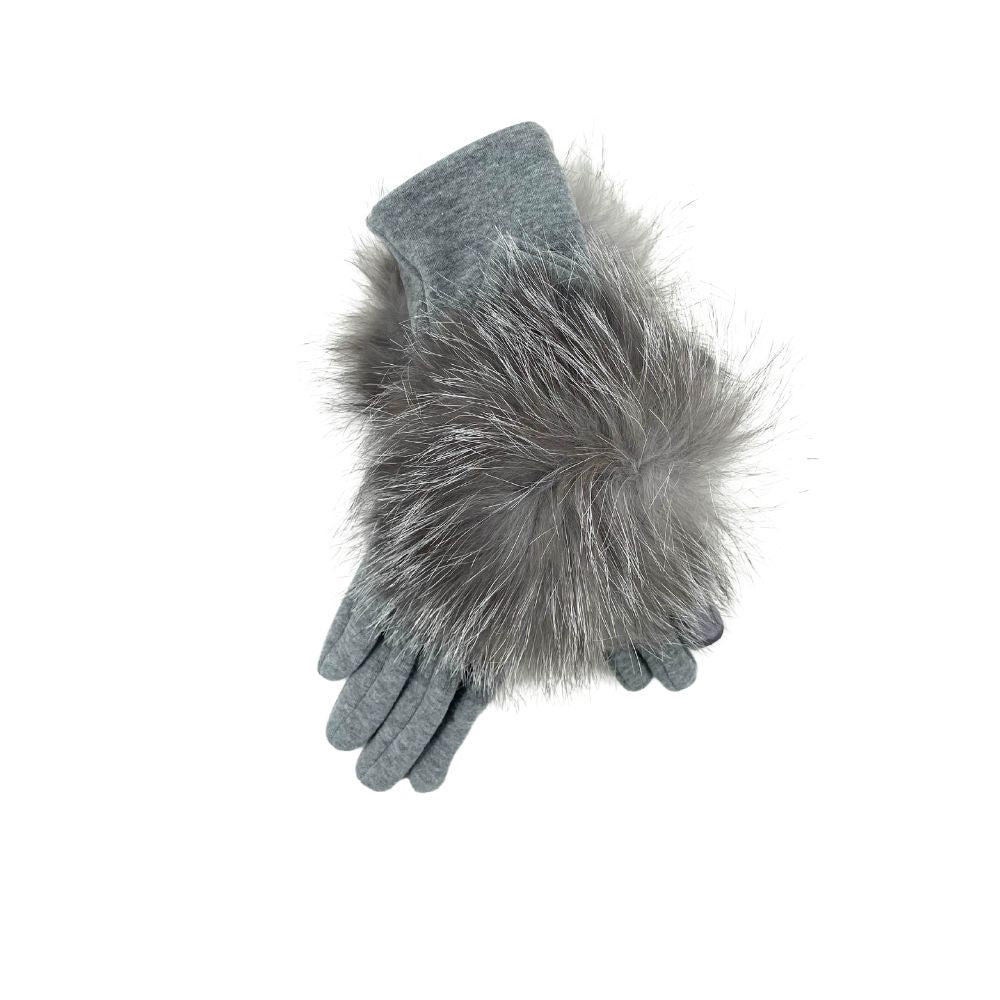 BLEND KNITTED GLOVES FOX TRIM - GREY