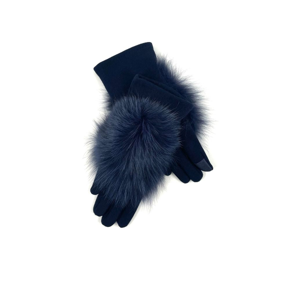 BLEND KNITTED GLOVES FOX TRIM - NAVY