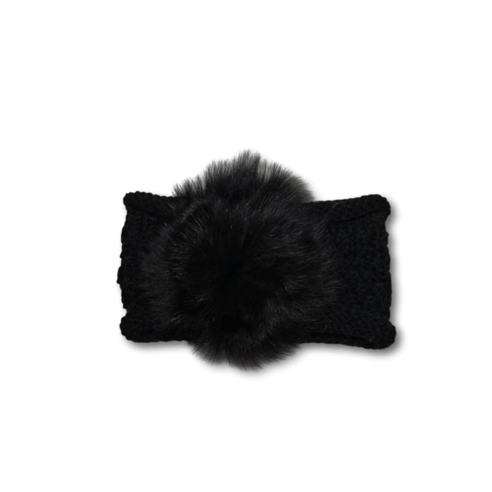 KNITTED HEADBAND WITH FOX FUR - BLACK