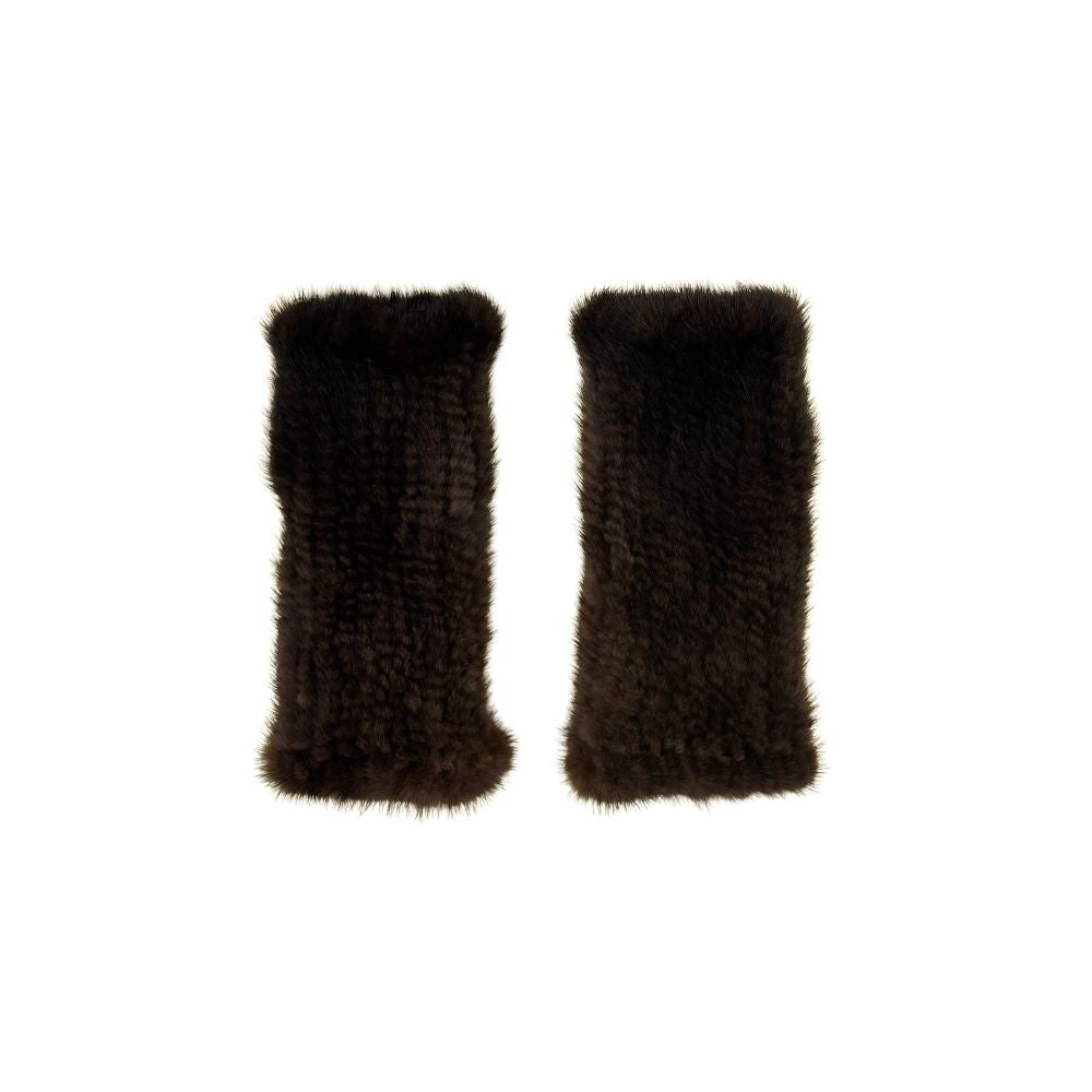 KNITTED MINK FINGERLESS GLOVES - BROWN