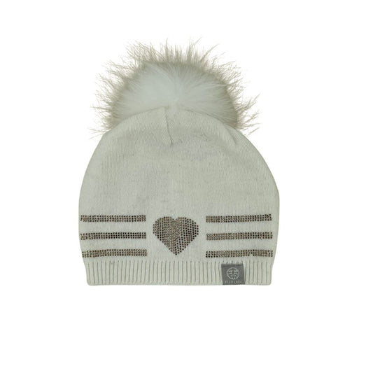 WOOL & CASHMERE HAT WITH FOX FUR POM POM - WHITE