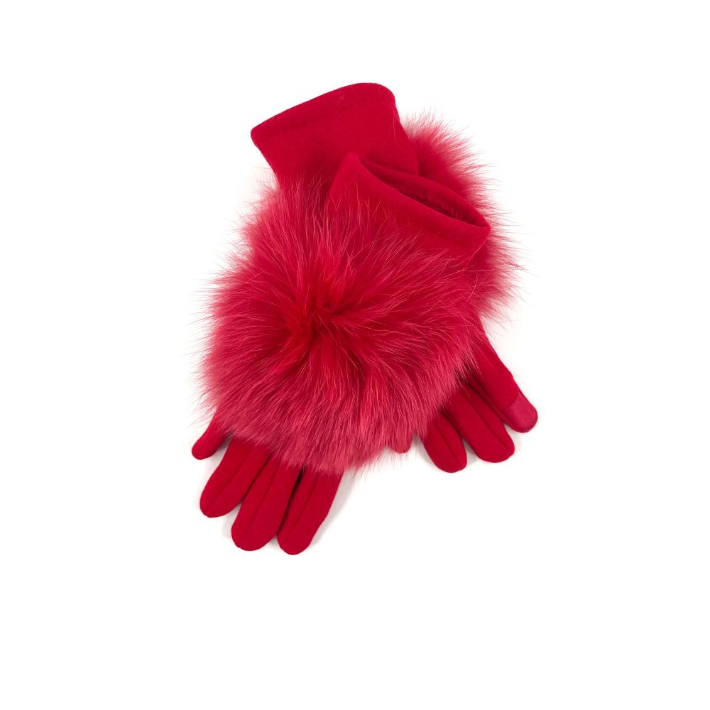 BLEND KNITTED GLOVES FOX TRIM - RED