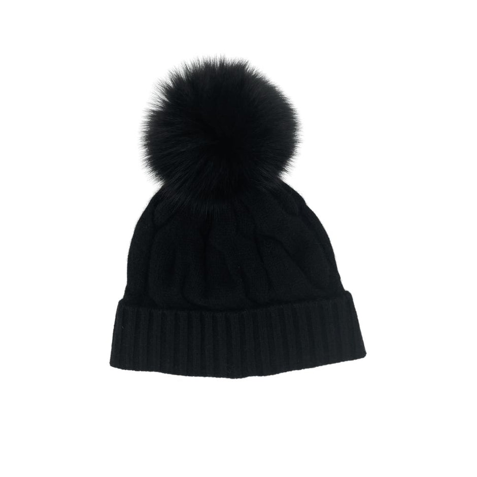 KNITTED BEANIE HAT IN BLACK WOOL AND FOX FUR 435035 main image 0