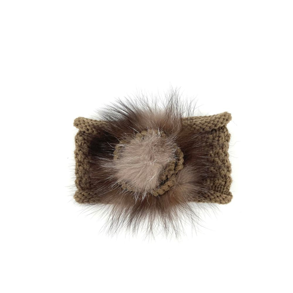KNITTED HEADBAND WITH FOX FUR - TAUPE