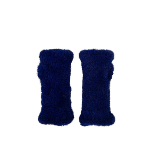 KNITTED MINK FINGERLESS GLOVES - BLUE