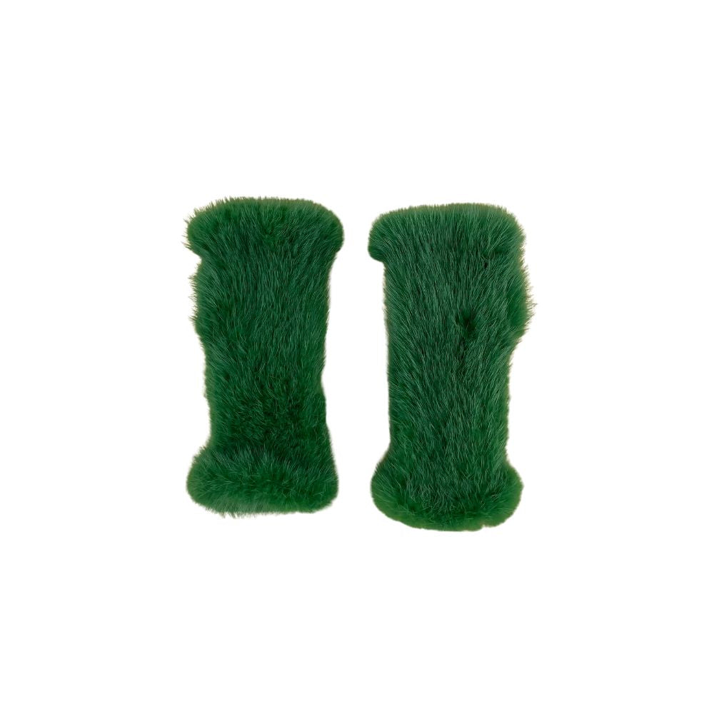 KNITTED MINK FINGERLESS GLOVES - GREEN