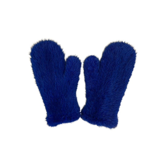 KNITTED MINK MITTENS - BLUE