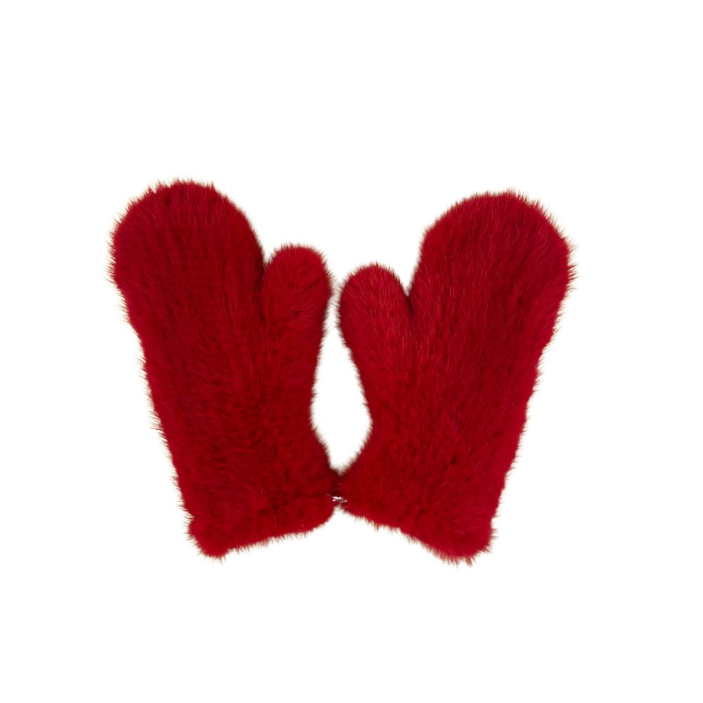 KNITTED MINK MITTENS - RED