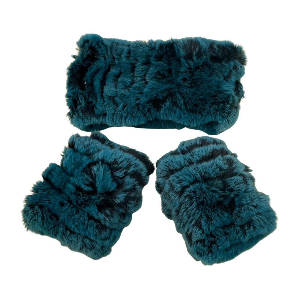 KNITTED REX RABBIT SET: GLOVES & SCARF - AQUA BLUE – Yfur