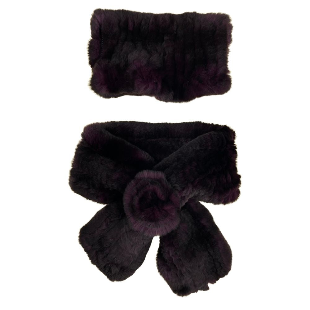 SET KNITTED REX RABBIT SCARF AND HEADBAND - PLUM