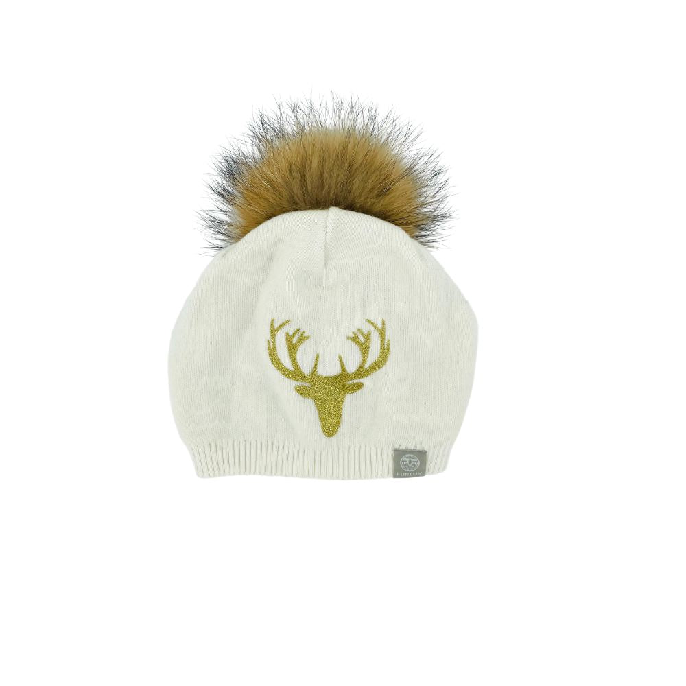 WOOL & CASHMERE HAT WITH RACCOON FUR POM POM - VANILLA