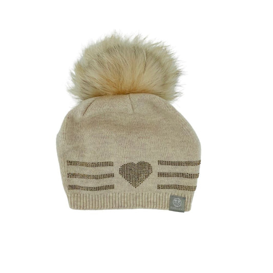 WOOL & CASHMERE HAT WITH FOX FUR POM POM - SAND